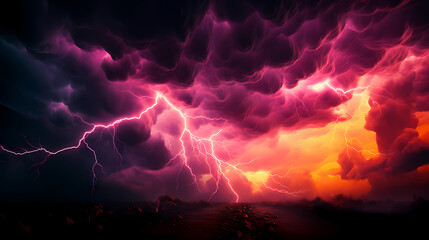 Lightning in the sky, gloomy ominous thunder and lightning background - obrazy, fototapety, plakaty