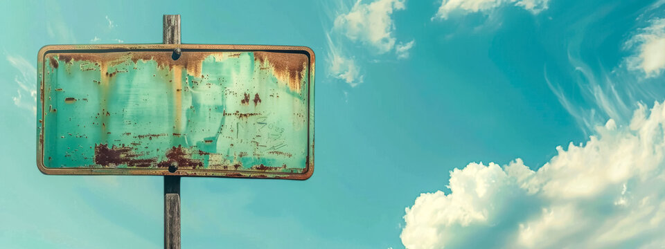 Vintage blank signpost against sky