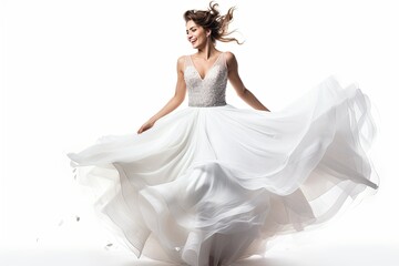 Fototapeta na wymiar Bride twirling in a white dress