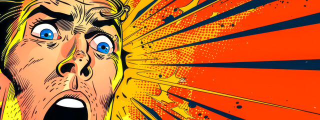 Shocked comic book character in vibrant action - obrazy, fototapety, plakaty