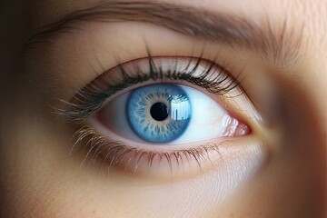 Detailed close-up of a human eye with blue iris