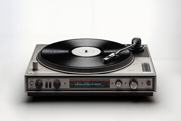 Vintage Record Player on Clean White Background: Retro Music Nostalgia