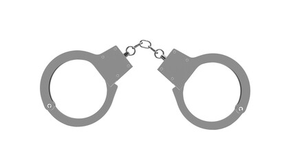 Locked steel handcuffs isolated on transparent and white background. Police concept. 3D render
