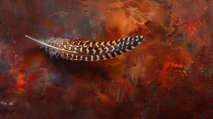 Obraz na płótnie Canvas A guinea hen feather against a dark background.