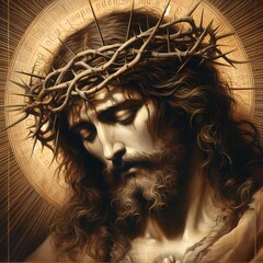 Photo of Jesus Christ with the crown of thorns for Holy Week, Easter - obrazy, fototapety, plakaty
