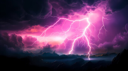 Fototapeta na wymiar Thunderstorm, lightning and thunder in fantasy landscape