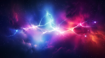 Neon colored lines of lightning passing through the clouds - obrazy, fototapety, plakaty