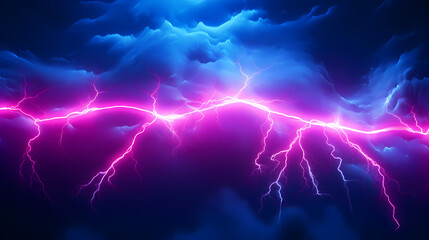 Neon colored lines of lightning passing through the clouds
