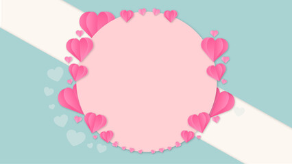 Pink heart with turqoise combine white background.