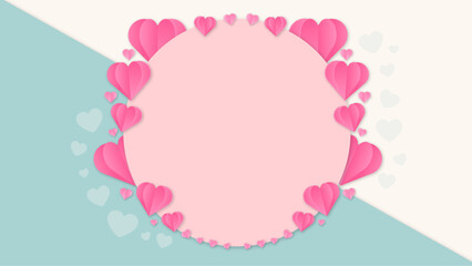 Pink heart with turqoise combine white background.