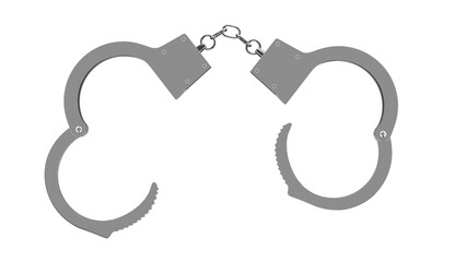 Unlocked steel handcuffs isolated on transparent and white background. Police concept. 3D render