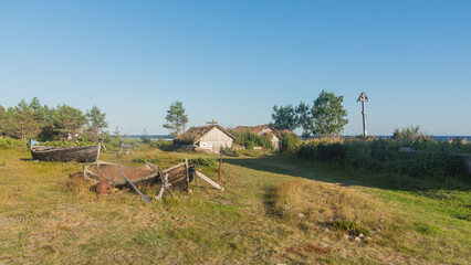 Fototapeta premium old fishing village by the sea, White Sea coast, Kola Peninsula