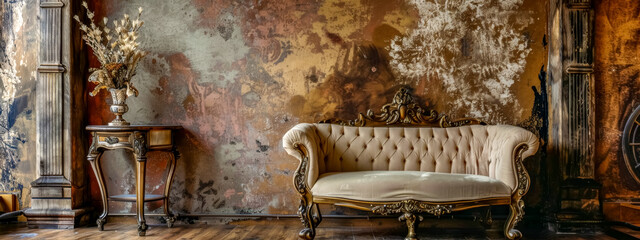 Vintage elegance: antique sofa in opulent room