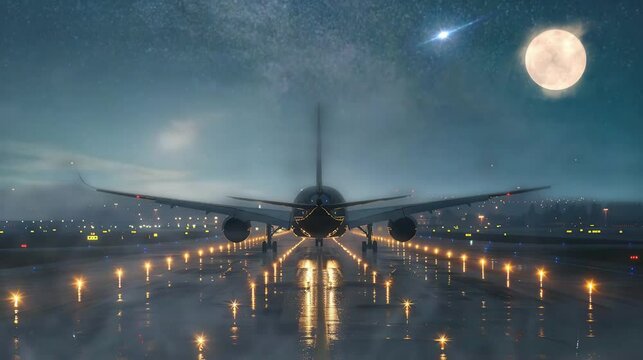 The runway is so beautiful that it is decorated with very sparkling lights. seamless looping time-lapse virtual 4k video Animation Background.