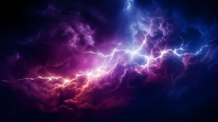 Fototapeta na wymiar Neon colored lines of lightning passing through the clouds