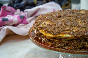 Turkish Food Kayseri Yaglama with Minced Meat, Yogurt and Tomato Paste