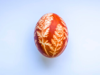 Colorful Easter eggs decorated with natural plant imprints and paints.