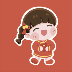 Chinese New Year Girl Kid Red...