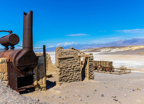 Remains of Borax Mine at The Historic Harmony Borax Works, Death Valley National Park, California, USA