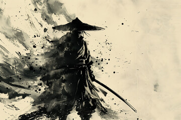 Samurai sumi-e illustration
