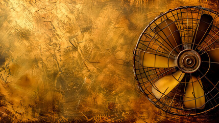 Vintage fan on textured gold background
