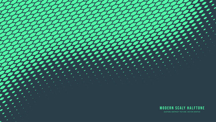 Modern Scaly Halftone Pattern Vector Smooth Curved Border Turquoise Abstract Background. Ultramodern Minimalistic Art Half Tone Graphical Mint Green Wide Wallpaper. Futuristic Technology Illustration