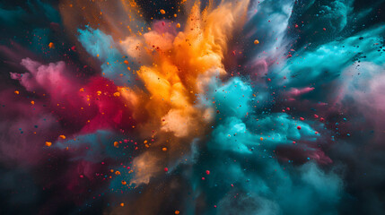 Advertising image. Colorful background with colorful powders flying through the air. Wallpaper. - obrazy, fototapety, plakaty