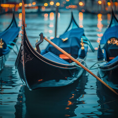 Venetian Gondolas at Dusk - Serene Waterway Scene in Venice - obrazy, fototapety, plakaty