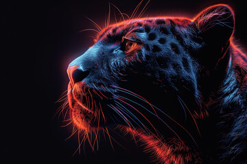 A minimalist rendering of a sleek panther, poised and alert, depicted in bold lines against a midnight black background, radiating power and stealth.