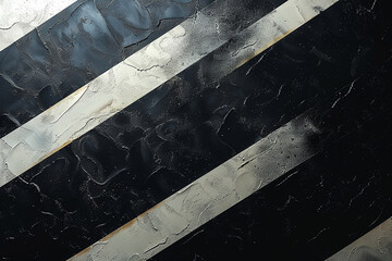 A series of diagonal lines intersect and overlap in a dynamic pattern, creating a sense of movement and energy within the minimalist artwork.