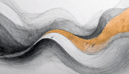 Black, Gray, and Gold Watercolor Waves on a Crisp White Canvas