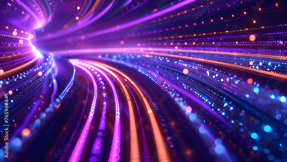 Poster abstract neon light background with vibrant pink, yellow, and blue neon lines, creating an intense a
