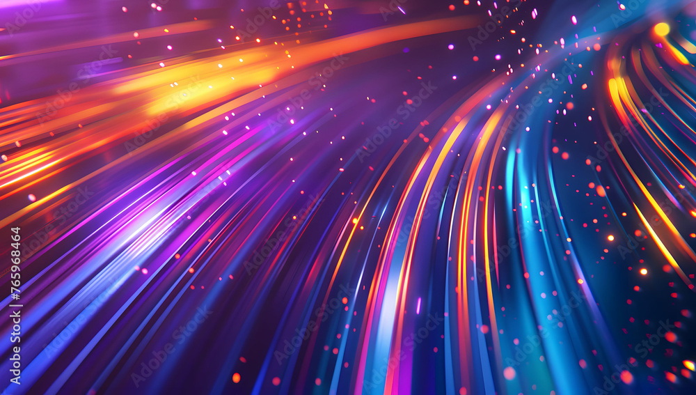 Poster abstract neon light background with vibrant pink, yellow, and blue neon lines, creating an intense a