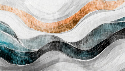 Ethereal Dance: Black, Gray, and Gold Watercolor Waves on a Crisp White Canvas 