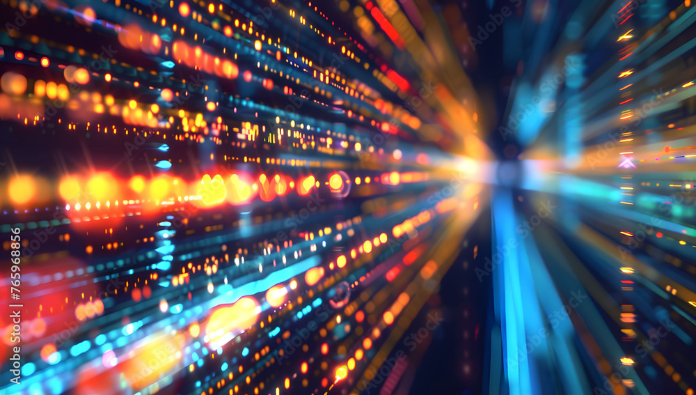 Poster abstract neon light background with vibrant pink, yellow, and blue neon lines, creating an intense a