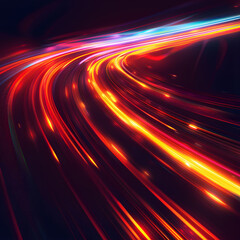 Fototapeta na wymiar Abstract neon light background with vibrant pink, yellow, and blue neon lines, creating an intense and dynamic atmosphere reminiscent of particle acceleration. High-speed movement and hyperspace.