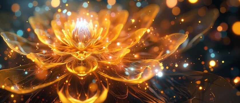 Harmonious Brilliance Abstract Auric Golden Flower in Ethereal Light