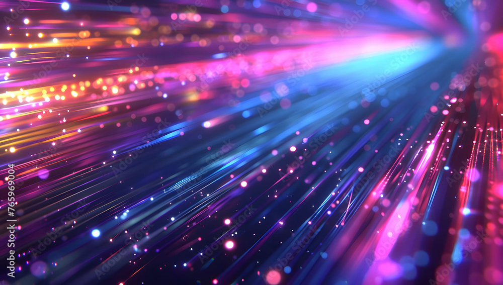 Poster abstract neon light background with vibrant pink, yellow, and blue neon lines, creating an intense a