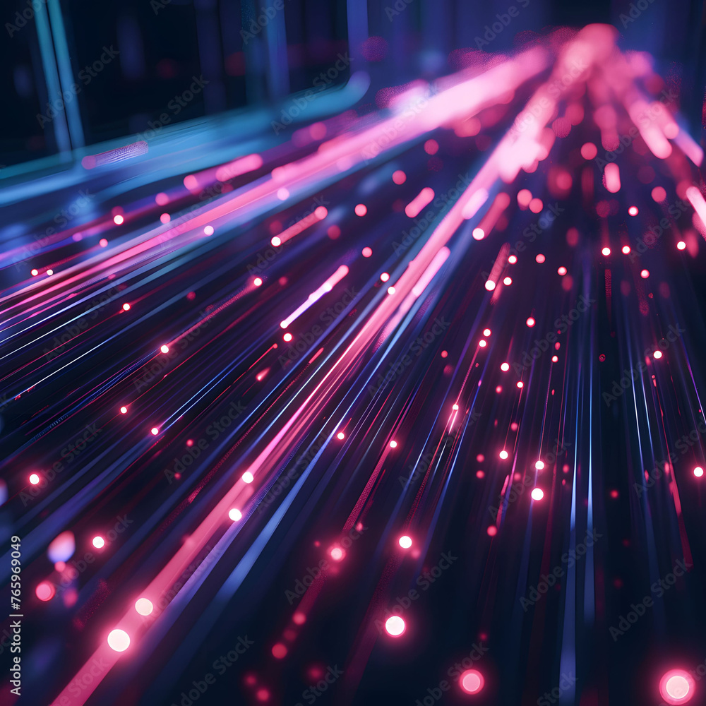 Poster abstract neon light background with vibrant pink, yellow, and blue neon lines, creating an intense a