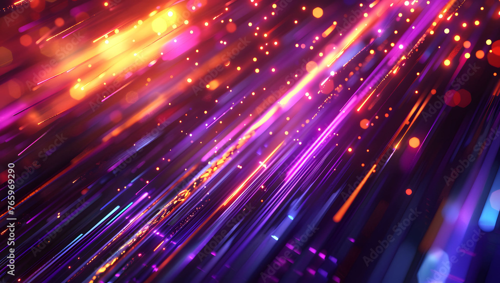 Poster abstract neon light background with vibrant pink, yellow, and blue neon lines, creating an intense a