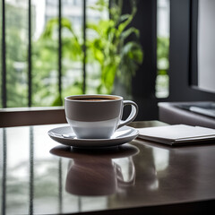 cup of coffee on a table in office 