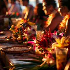 Traditional Hawaiian Luau Feast at Sunset