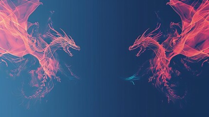 Abstract design featuring flying dragons on a dark blue background, suitable for projects related to artificial intelligence, neural networks, and big data, with ample space for adding text. - obrazy, fototapety, plakaty