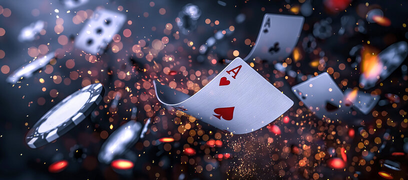 Dramatic Explosion of Poker Cards with Chips in Mid-Air