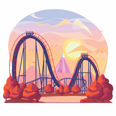 roller coaster and amusement park at sunset vector