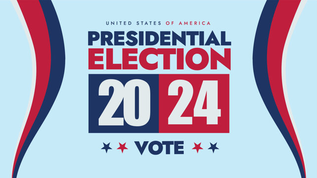 USA Presidential Elections 2024. United states of America elections 2024 banner, social media post with text written in its flag colours and stars. Your vote matters