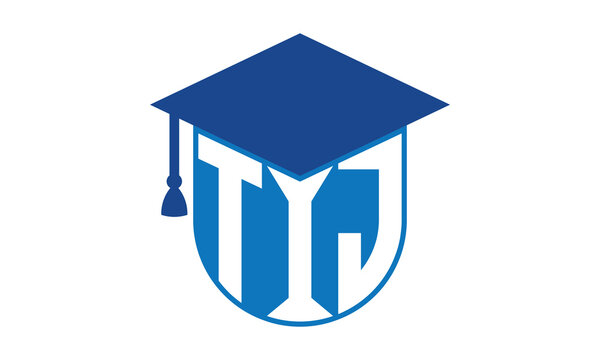 TIJ initial letter academic logo design vector template. school college logo, university logo, graduation cap logo, institute logo, educational logo, library logo, teaching logo, book shop, varsity	

