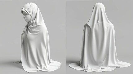 a blank white woman wearing a Muslim headscarf, rendered in 3D. isolated mockup of empty east headgear for women's accessories. Clearly defined religious headgear or hat styles.
