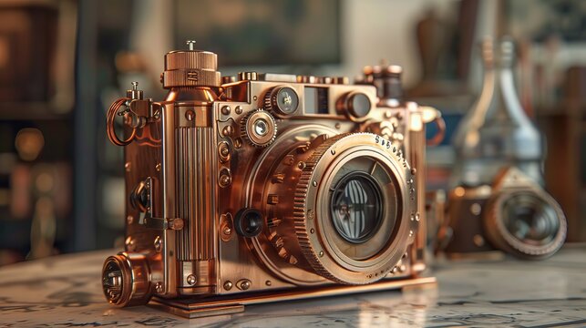 Steampunk-style copper photo camera.
