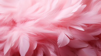 Close up of light pink luxurious feather background with copying spaces. Generative AI - obrazy, fototapety, plakaty